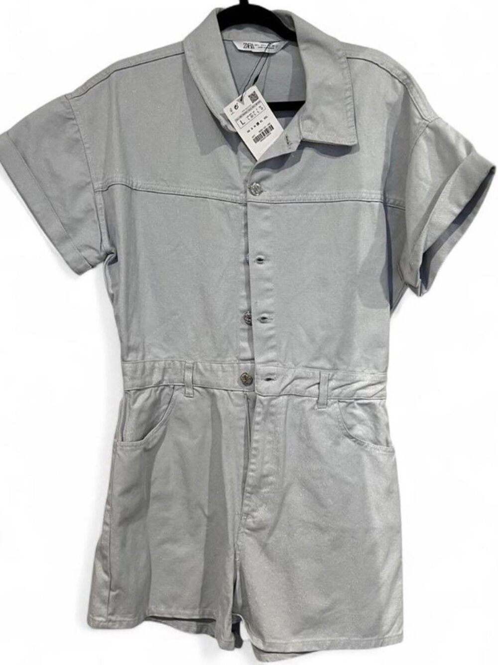 NWT Zara Metallic Shimmery Denim Romper